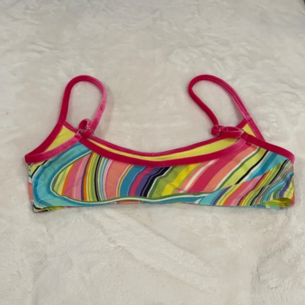 New! Frankies Bikinis Dallas Shine Bralette Bikini Top pink blue 31542